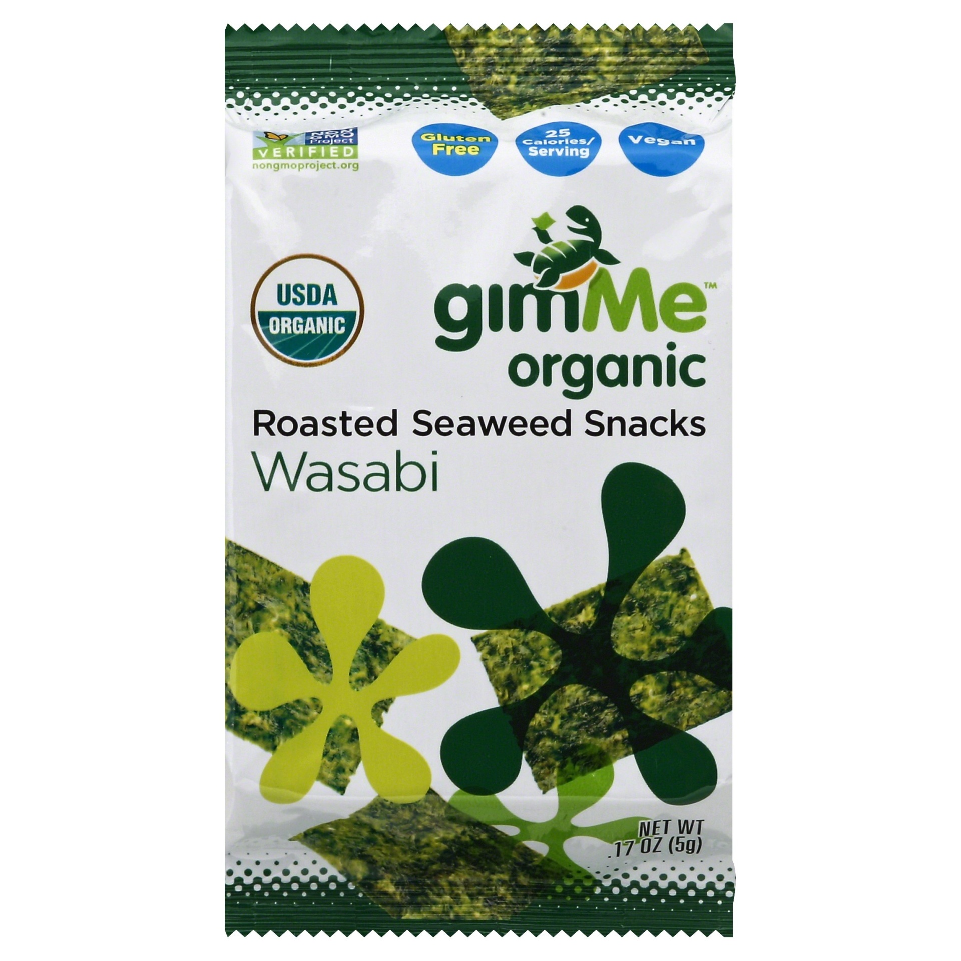 slide 1 of 1, gimMe Organic Roasted Seaweed Snacks Wasabi, 0.17 oz