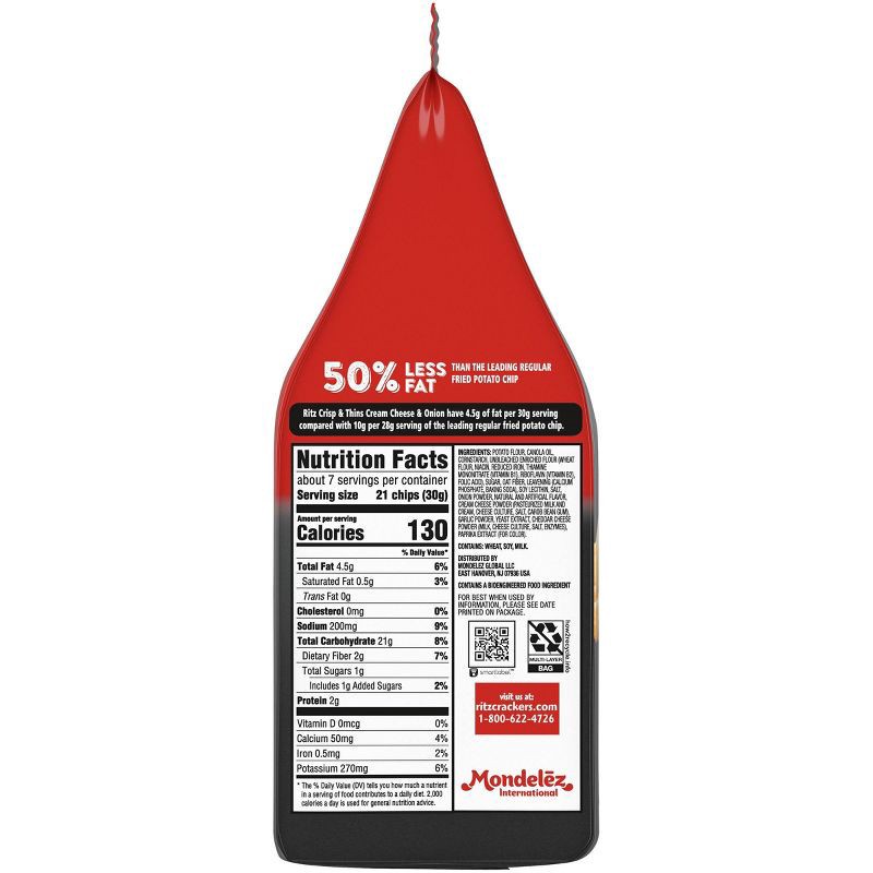 slide 2 of 16, Ritz Crisp & Thins Cream Cheese & Onion Potato And Wheat Chips - 7.1oz, 7.1 oz