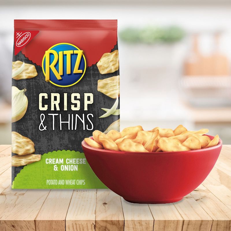 slide 5 of 16, Ritz Crisp & Thins Cream Cheese & Onion Potato And Wheat Chips - 7.1oz, 7.1 oz