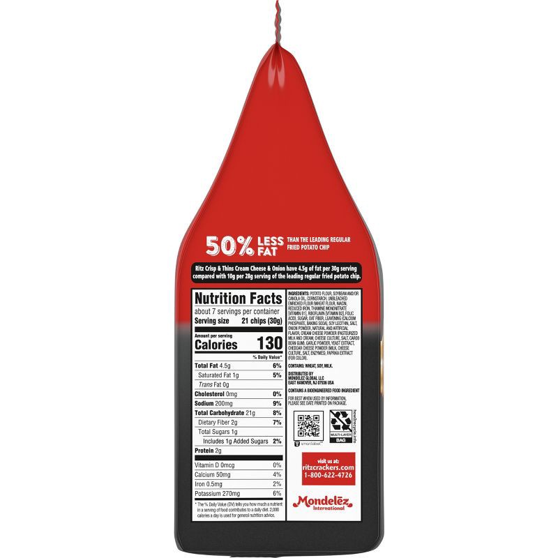 slide 10 of 16, Ritz Crisp & Thins Cream Cheese & Onion Potato And Wheat Chips - 7.1oz, 7.1 oz