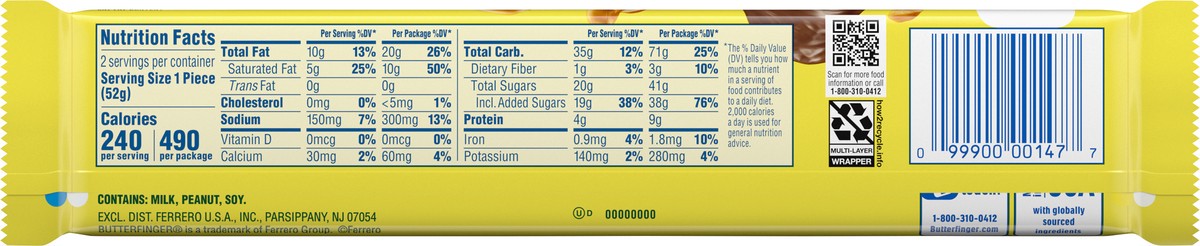 slide 2 of 9, Butterfinger Bar Share Pack 2 ea, 2 ct