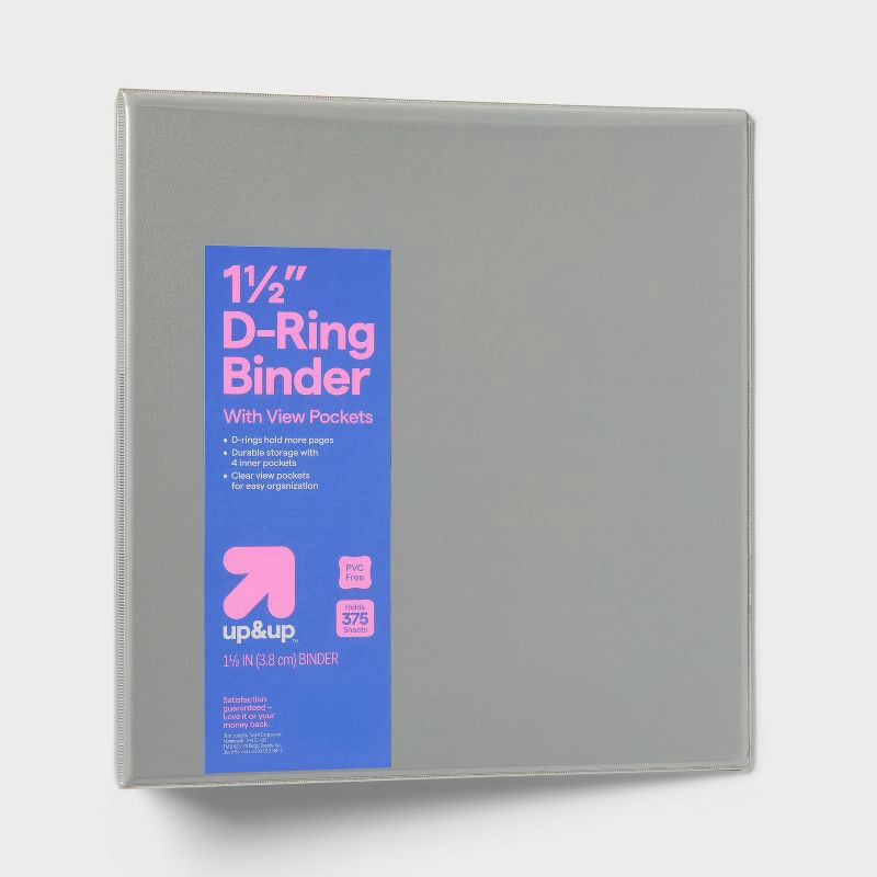 slide 1 of 3, 1.5" 3 Ring Binder Clear View Gray - up&up™: D Rings, 375 Sheet Capacity, 4 Internal Pockets, Polypropylene, 375 sheets