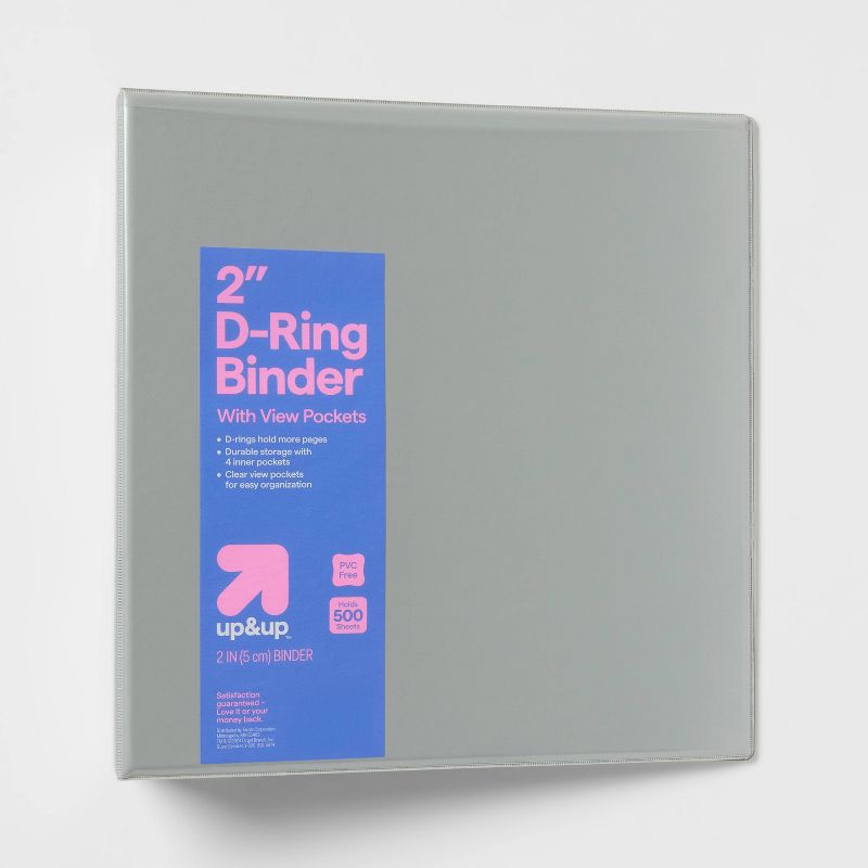 slide 1 of 3, 2" 3 Ring Binder Clear View Gray - up&up™: 500 Sheet Capacity, D Rings, Internal Pockets, Polypropylene, 1 ct