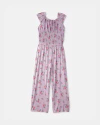 Oshkosh Girls Floral Smocked Jumpsuit - Purple Purple 10
