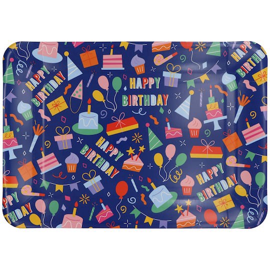 slide 1 of 3, 9" X 13" Happy Birthday Blue Paper Serving Trays, 2ct. By Celebrate It, 2 ct