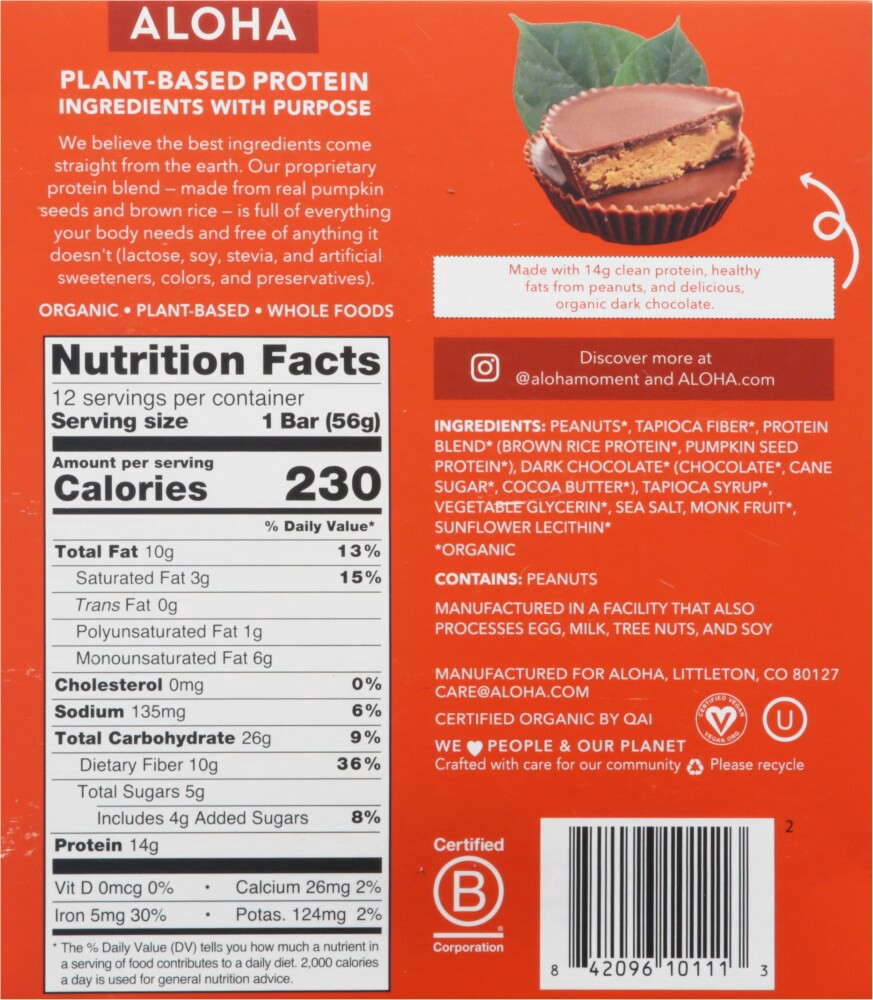 slide 4 of 5, Aloha Peanut Butter Cup Protein Bars, 12 ct