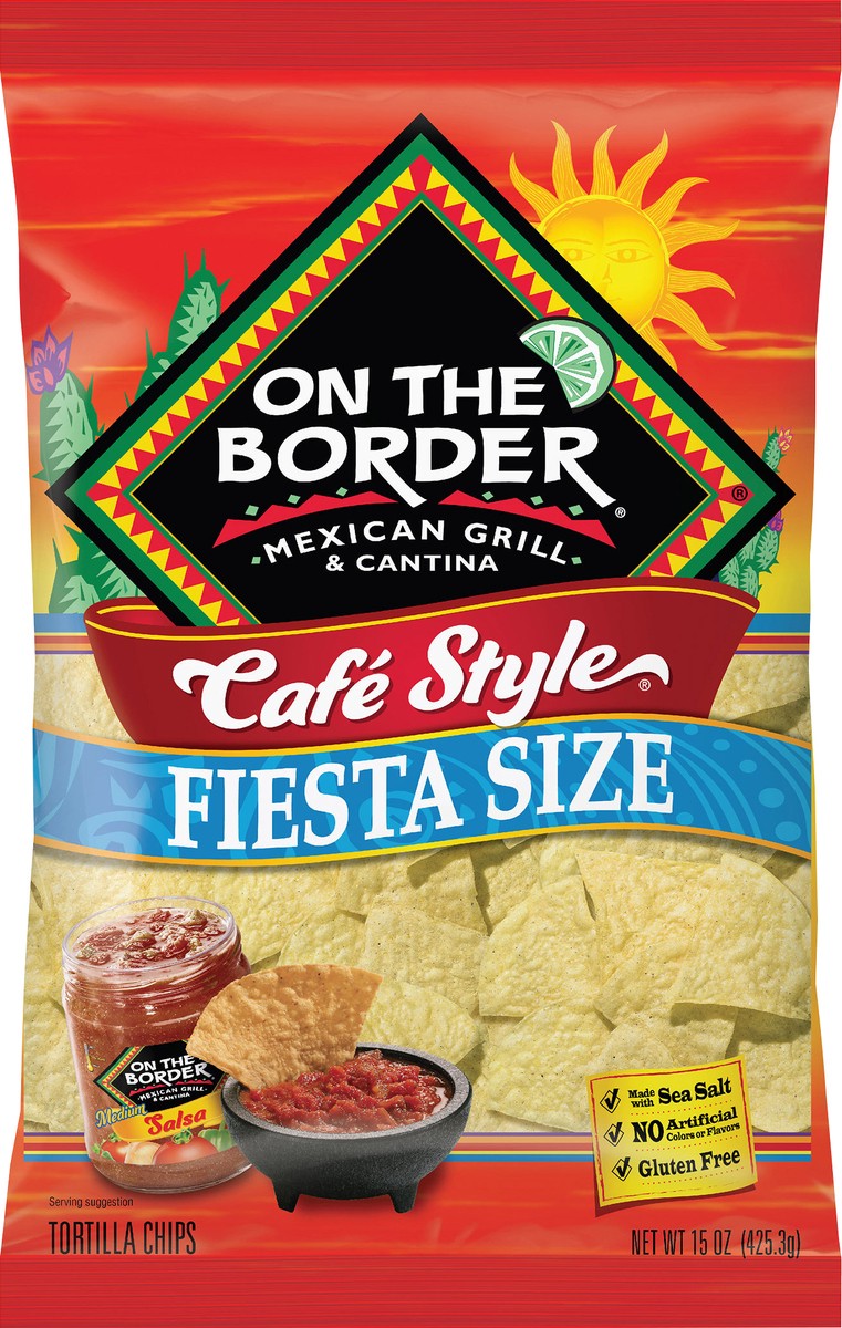 slide 7 of 7, On The Border 15 oz On The Border Café Style Fiesta Size Tortilla Chips, 16 oz
