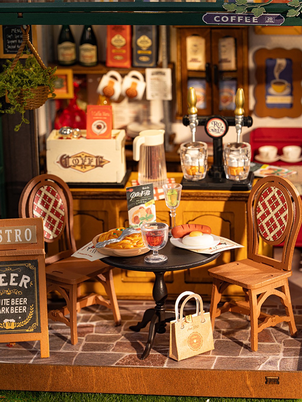 slide 4 of 8, Robotime Rolife Tipsy Restaurant Diy Miniature House Kit, 9 in x 3 in x 7 in