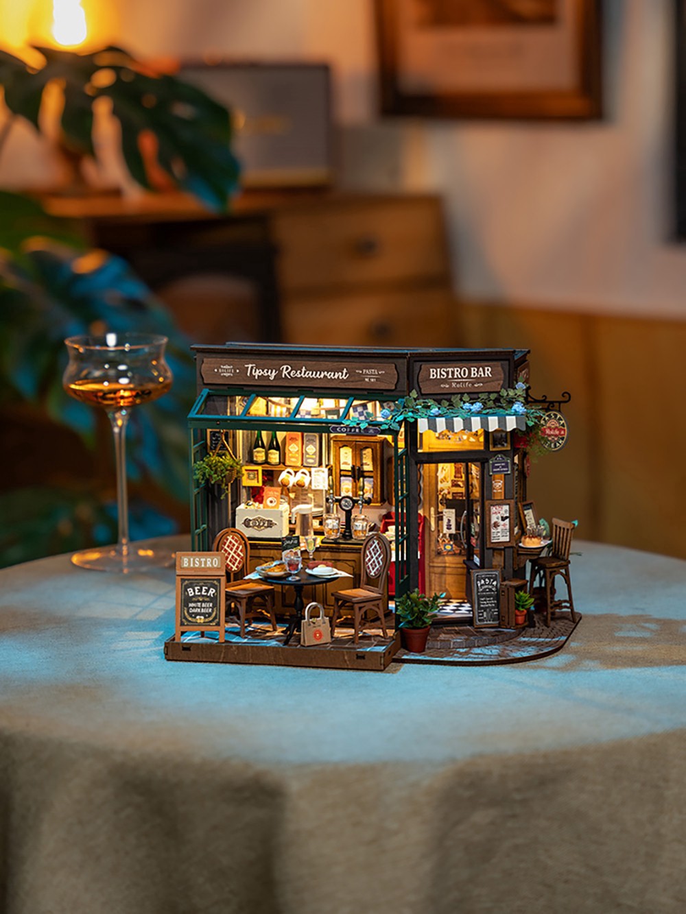 slide 6 of 8, Robotime Rolife Tipsy Restaurant Diy Miniature House Kit, 9 in x 3 in x 7 in