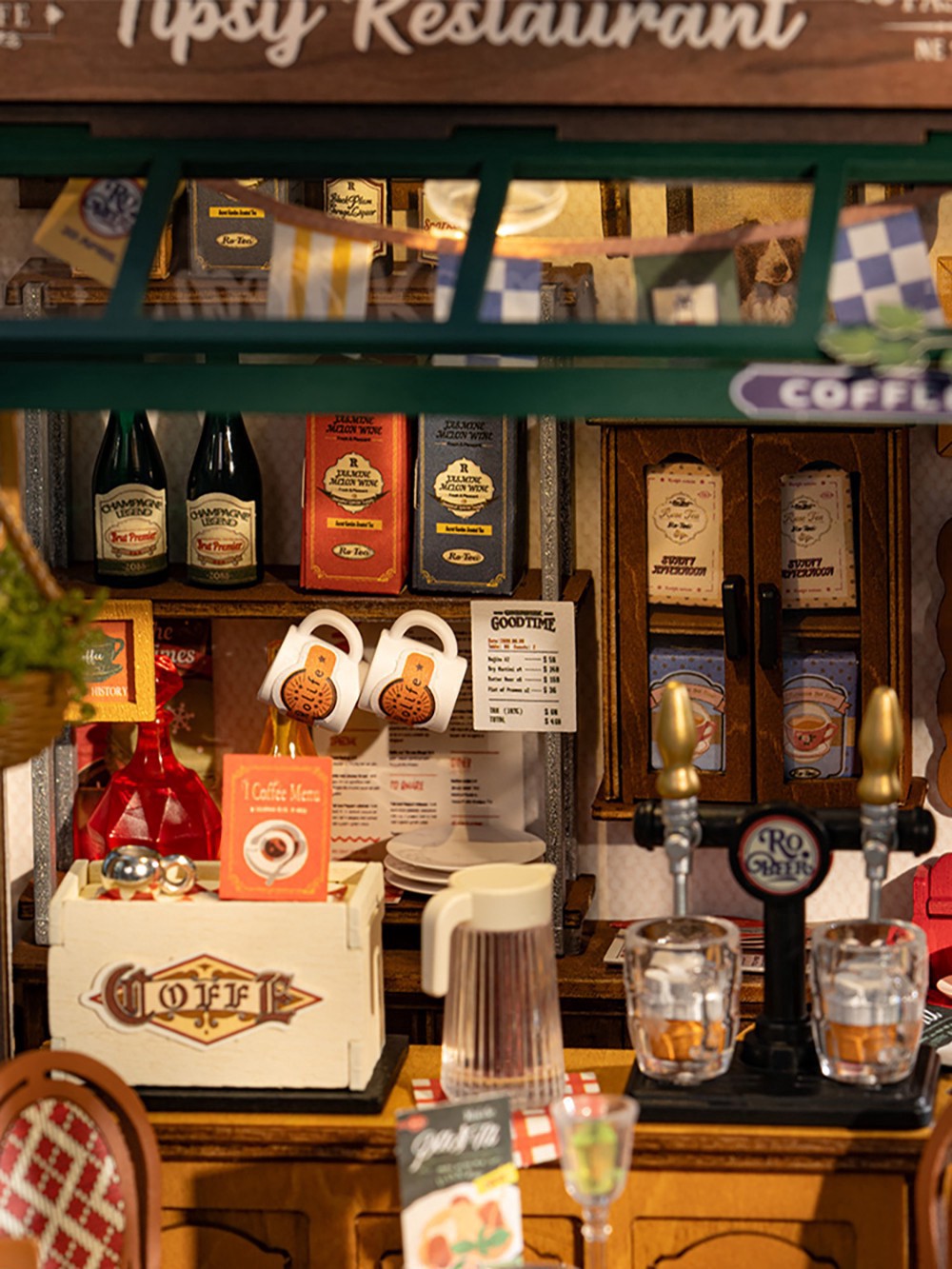 slide 2 of 8, Robotime Rolife Tipsy Restaurant Diy Miniature House Kit, 9 in x 3 in x 7 in