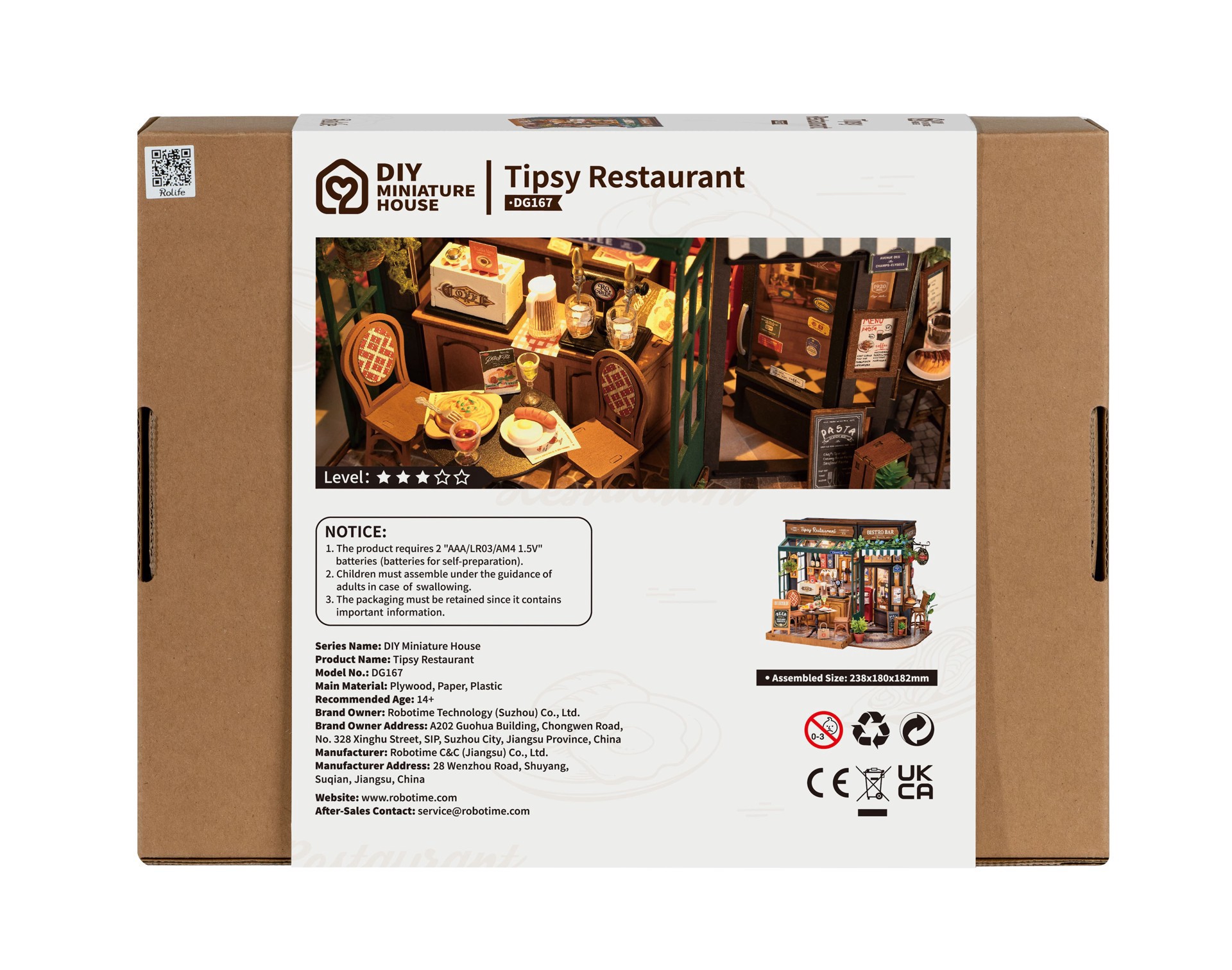 slide 3 of 8, Robotime Rolife Tipsy Restaurant Diy Miniature House Kit, 9 in x 3 in x 7 in