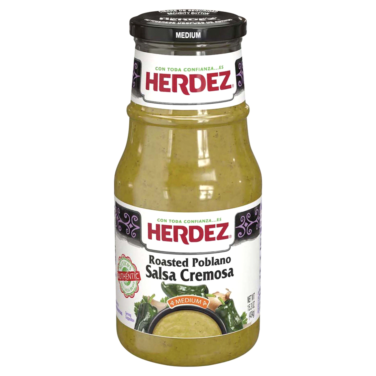 slide 1 of 1, Herdez Roasted Poblano Medium Salsa Cremosa Dip, 15.3 oz