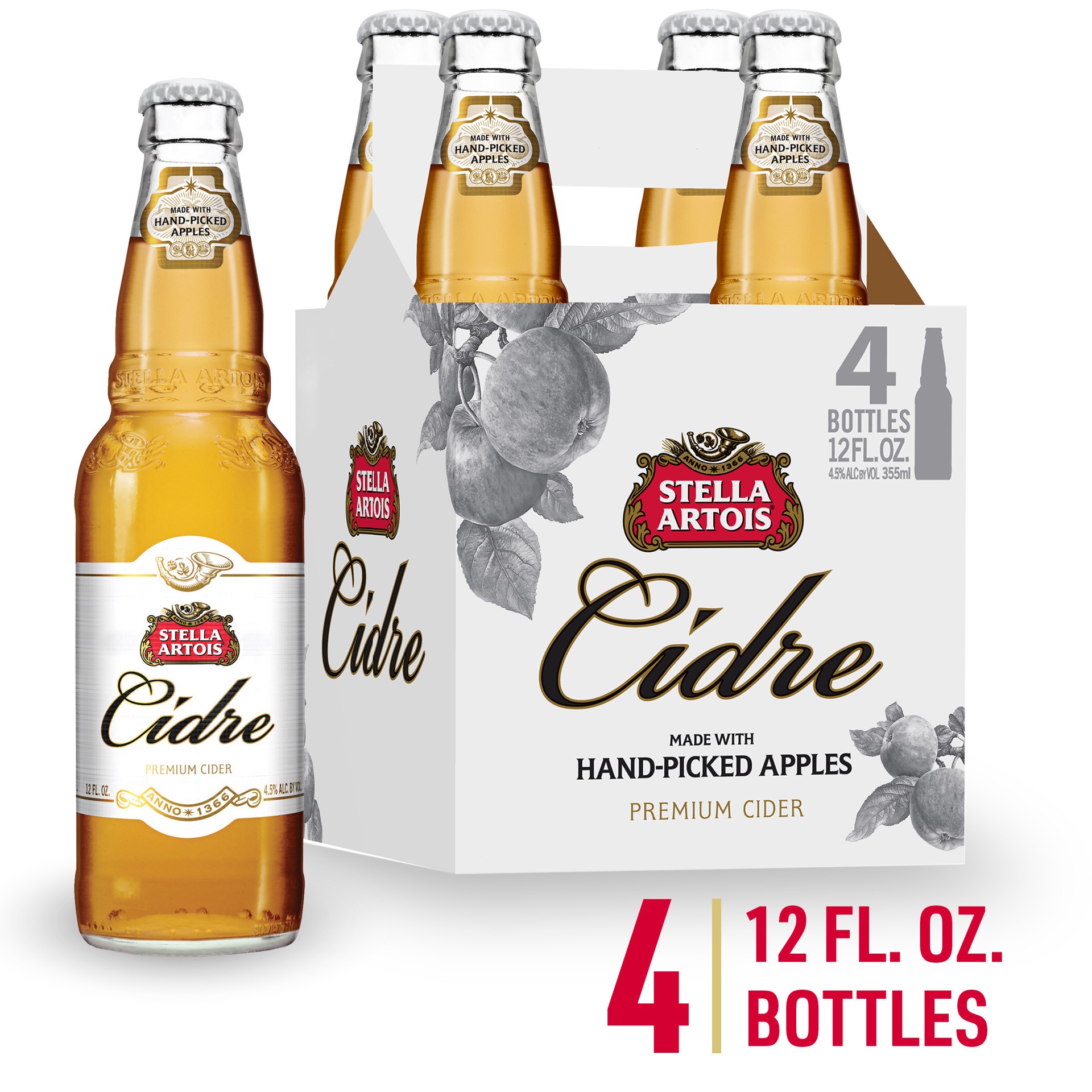 slide 3 of 6, Stella Artois Cidre, European Style Hard Cider, 4 Pack - 12 FL OZ Bottles, 4 ct; 12 oz