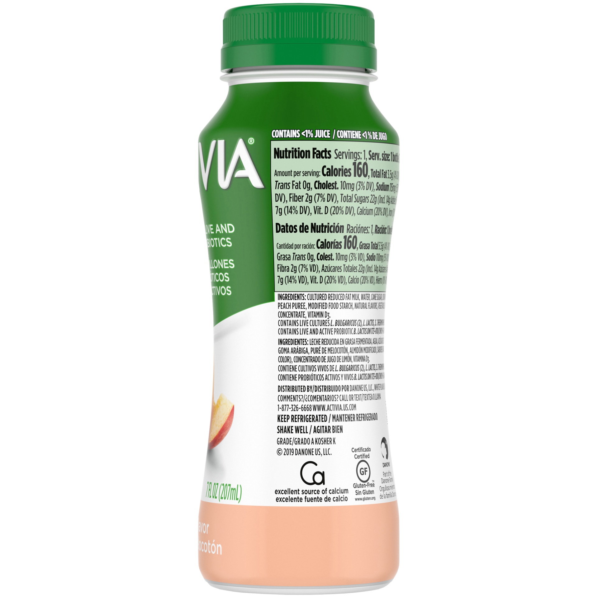 slide 2 of 7, Activia Probiotic Peach Dairy Drink, 7 fl oz