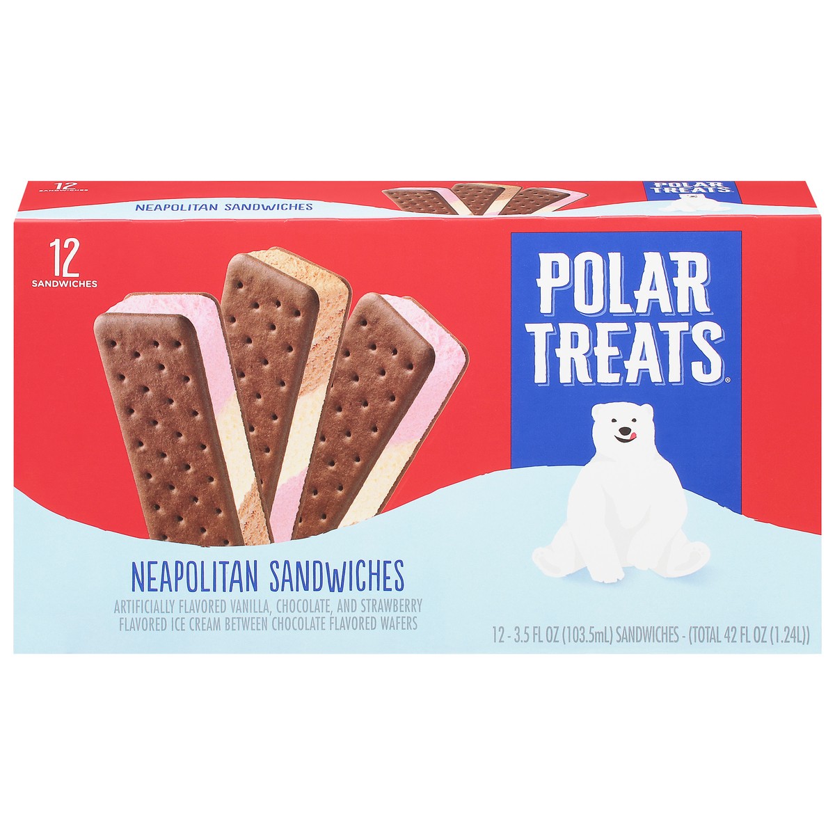 slide 1 of 9, Polar Treats Neapolitan Ice Cream Sandwiches 12 - 3.5 fl oz ea, 12 ct