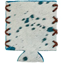 Texas Proud Turquoise Cowhide Koozie with Leather Lacing