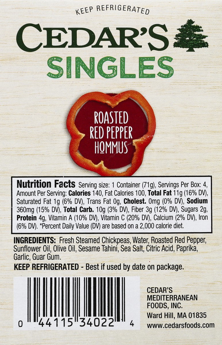 slide 6 of 6, Cedar's Roasted Red Pepper Hommus, 4 ct; 2.5 oz