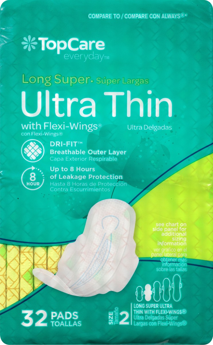 slide 3 of 9, TopCare Everyday Size 2 Long Super With Flexi-Wings Ultra Thin Pads 32 ea, 32 ct