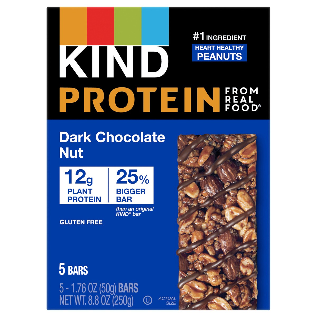 slide 1 of 2, KIND PROTEIN, Healthy Snack Bar, Dark Chocolate Nut, 12g Plant Protein, Protein Bars, 1.76 OZ, 5 Ct, 8.8 oz