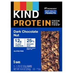 KIND PROTEIN, Healthy Snack Bar, Dark Chocolate Nut, 12g Plant Protein, Protein Bars, 1.76 OZ, 5 Ct