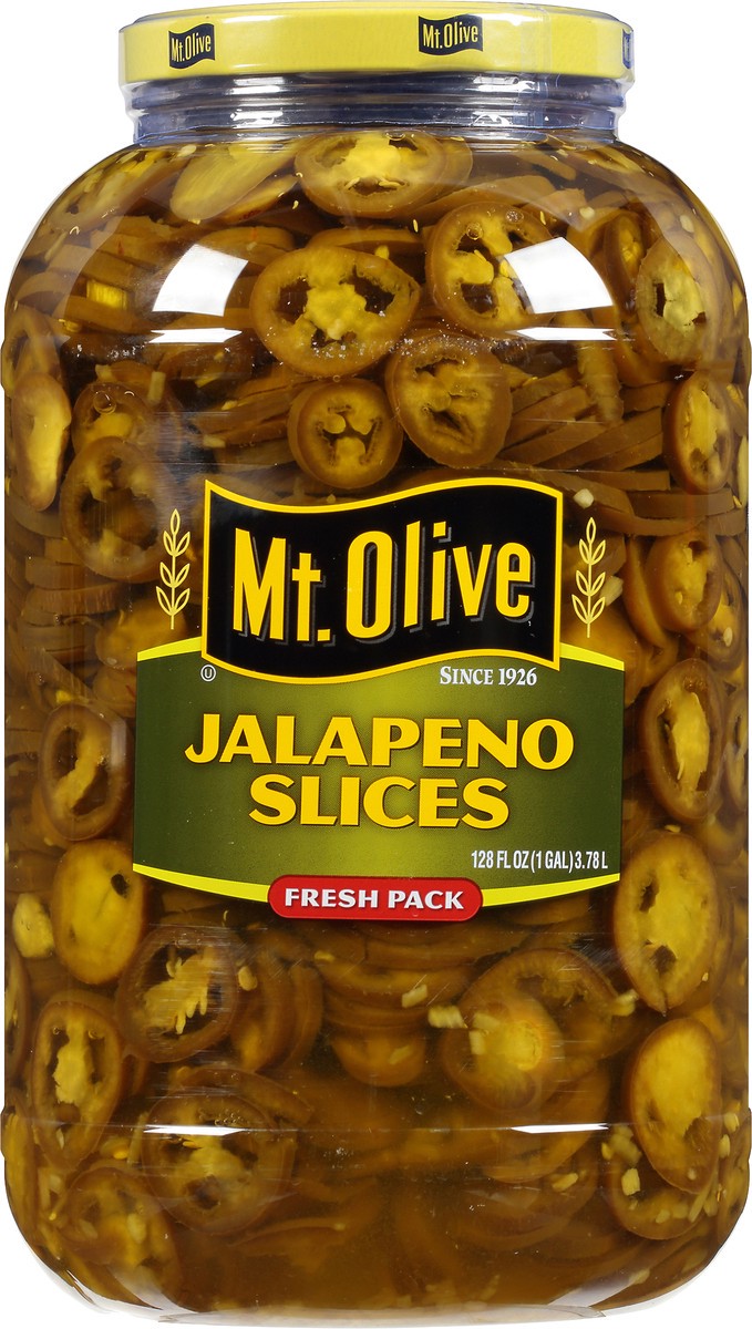 slide 1 of 8, Mt. Olive Jalapeno Slices 128 fl. oz. Jar, 128 fl oz