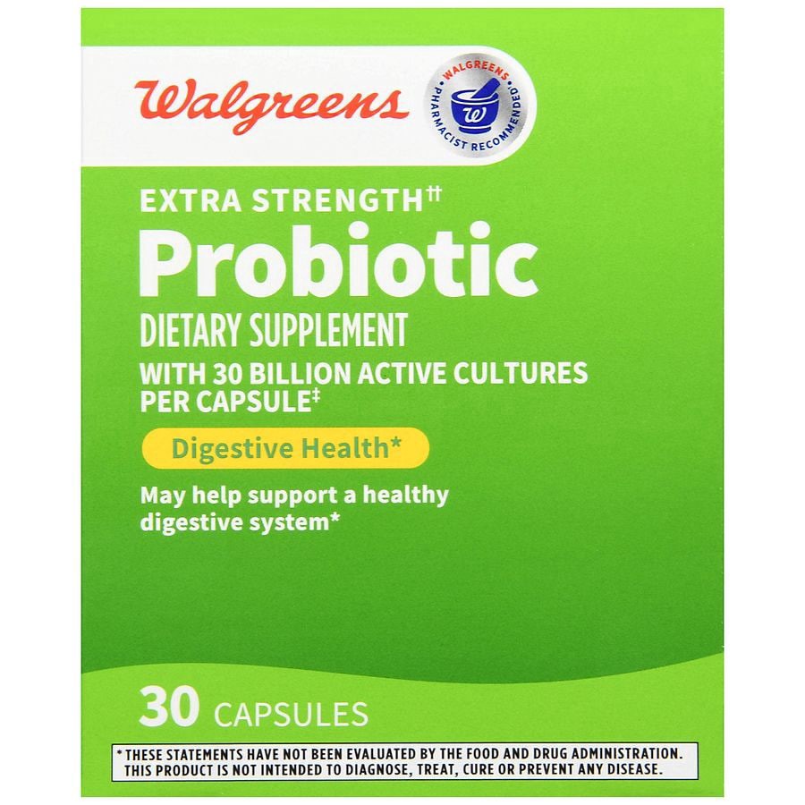 slide 4 of 5, Walgreens Extra Strength Probiotic Digestive Health Capsules (30 days), 30 ct