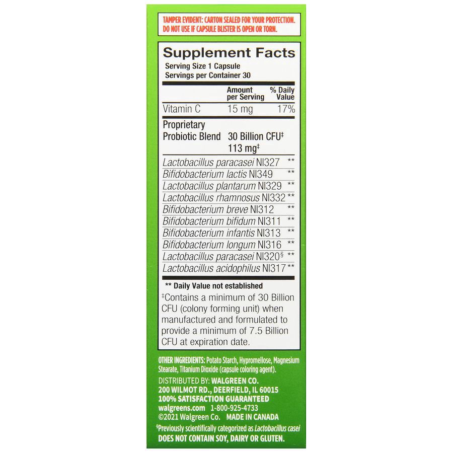 slide 5 of 5, Walgreens Extra Strength Probiotic Digestive Health Capsules (30 days), 30 ct