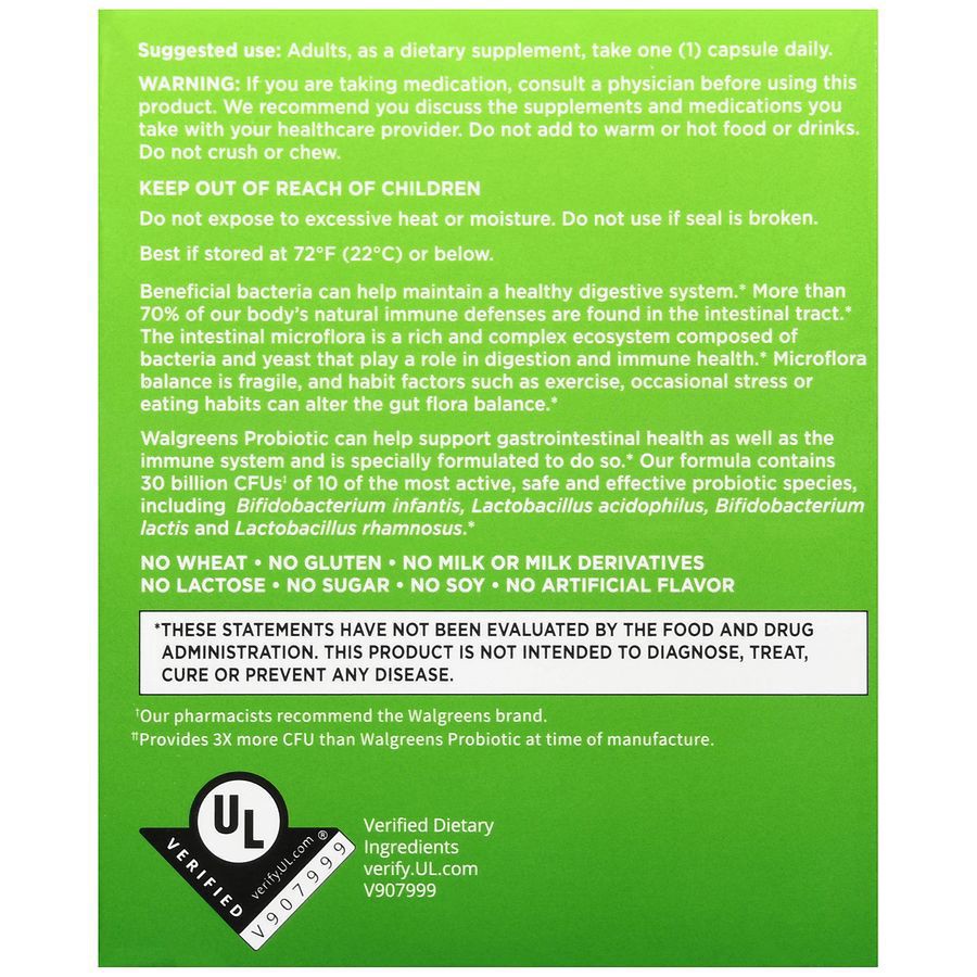 slide 3 of 5, Walgreens Extra Strength Probiotic Digestive Health Capsules (30 days), 30 ct