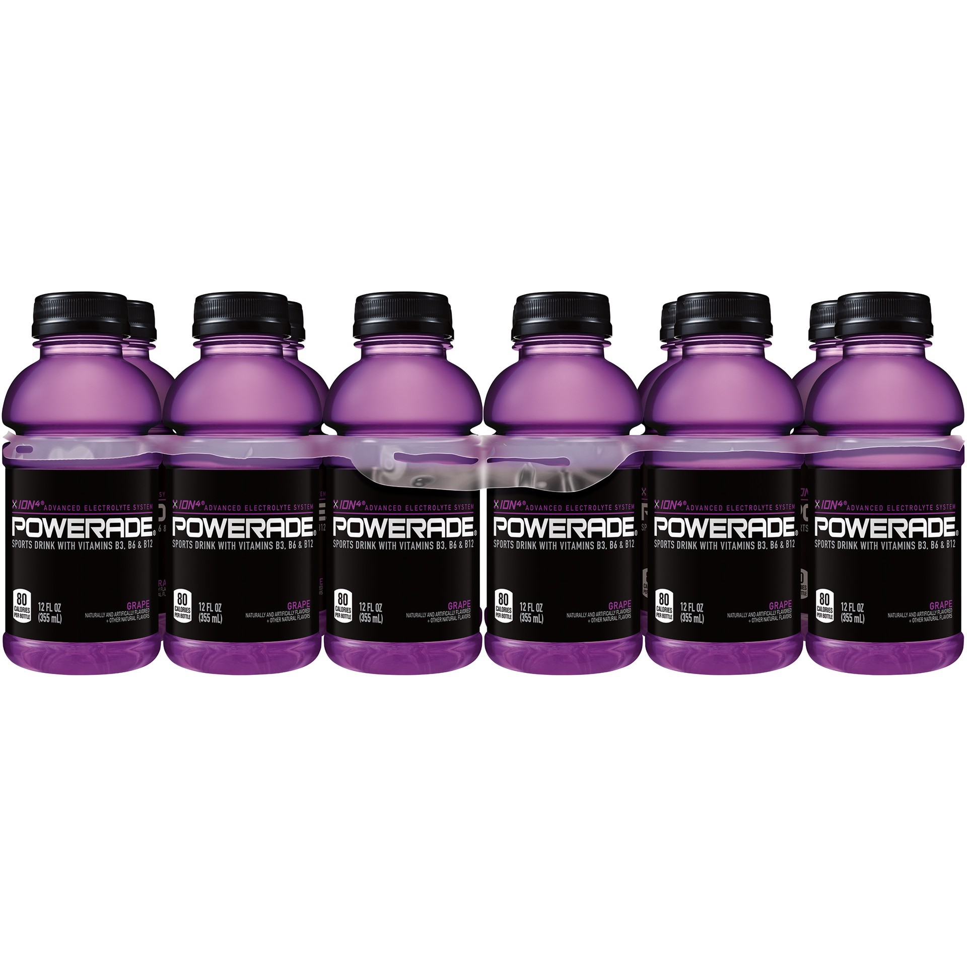 slide 2 of 5, POWERADE Grape, ION4 Electrolyte Enhanced Fruit Flavored Sports Drink w/ Vitamins B3, B6, and B12, Replenish Sodium, Calcium, Potassium, Magnesium, 12 fl oz, 12 Pack, 144 fl oz