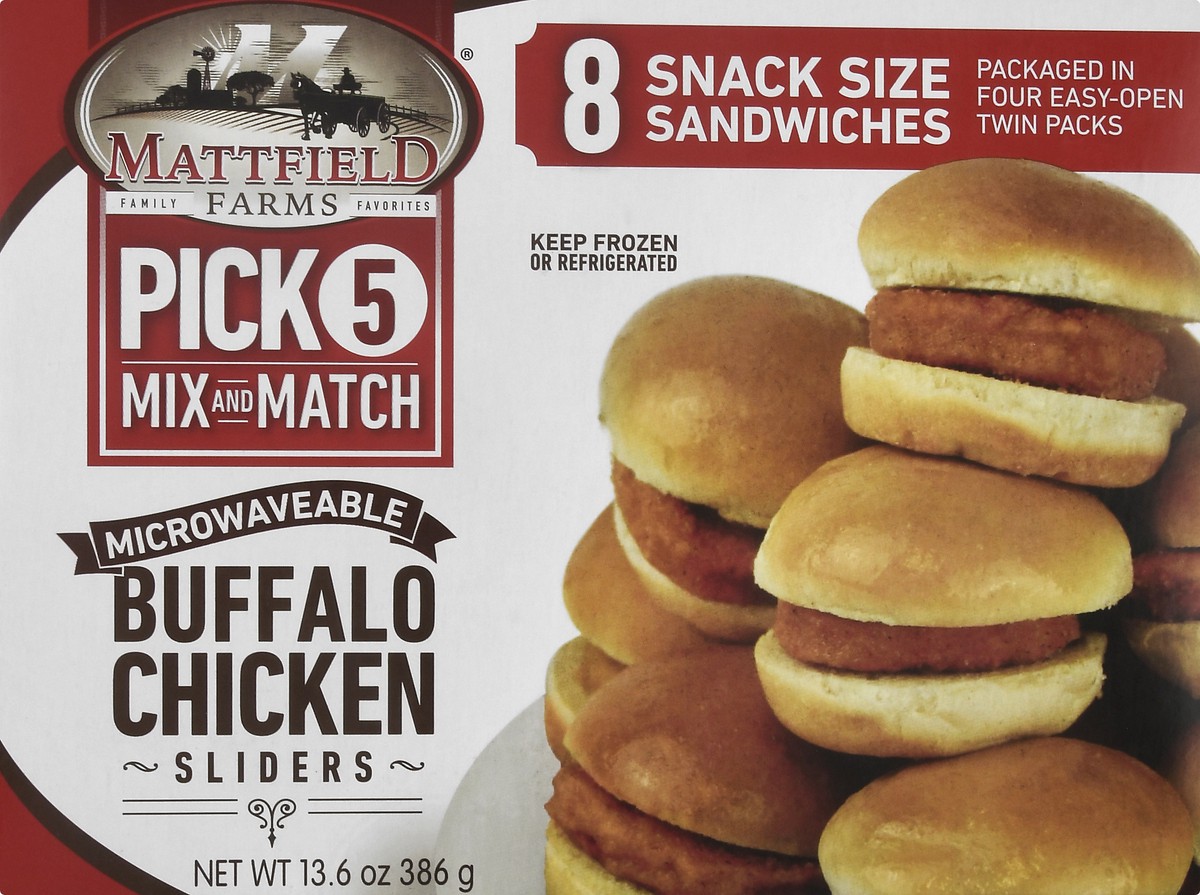 slide 1 of 9, Mattfield Farms Snack Size Microwaveable Buffalo Chicken Sliders 8 ea, 8 ct