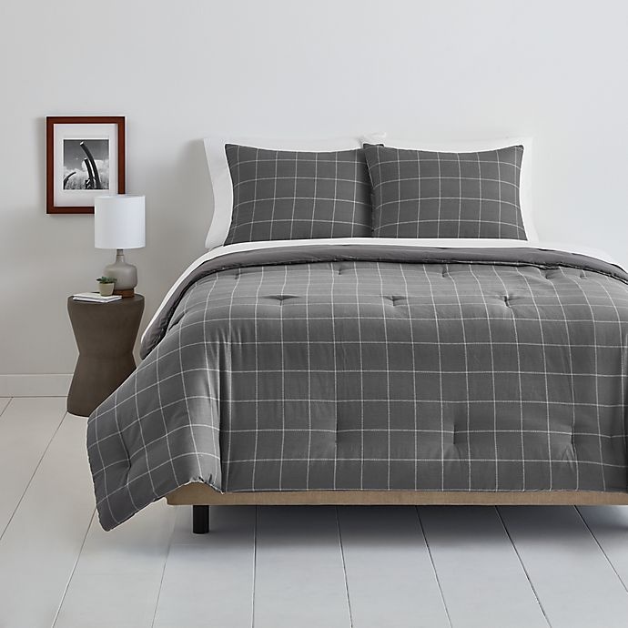 slide 1 of 3, Simply Essential Windowpane Full/Queen Comforter Set - Grey/White, 3 ct