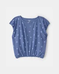 Oshkosh Girls Spring Icon Short-Sleeve Top - Blue, Size 7