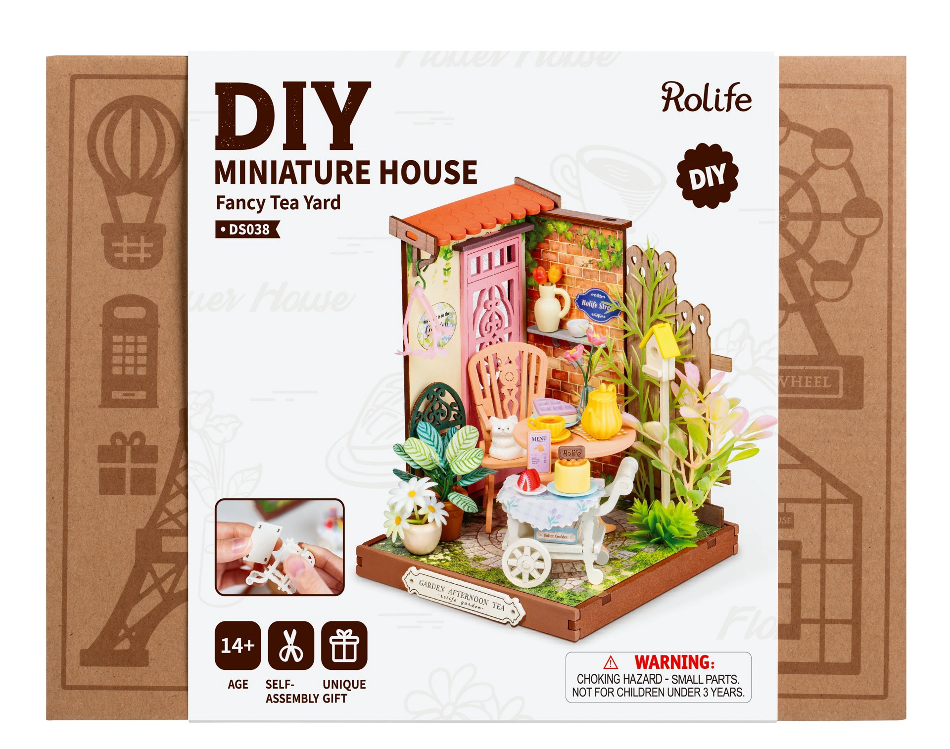 slide 6 of 6, Robotime Rolife Fancy Tea Yard Diy Miniature House Kit, 3.9 in x 4.3 in x 4.5 in