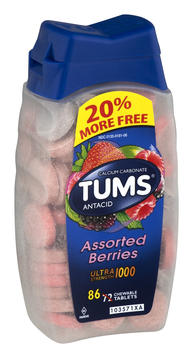 slide 2 of 9, TUMS Ultra Strength Chewable Antacid Tablets for Heartburn Relief, Assorted Berries - 86 Count, 86 ct