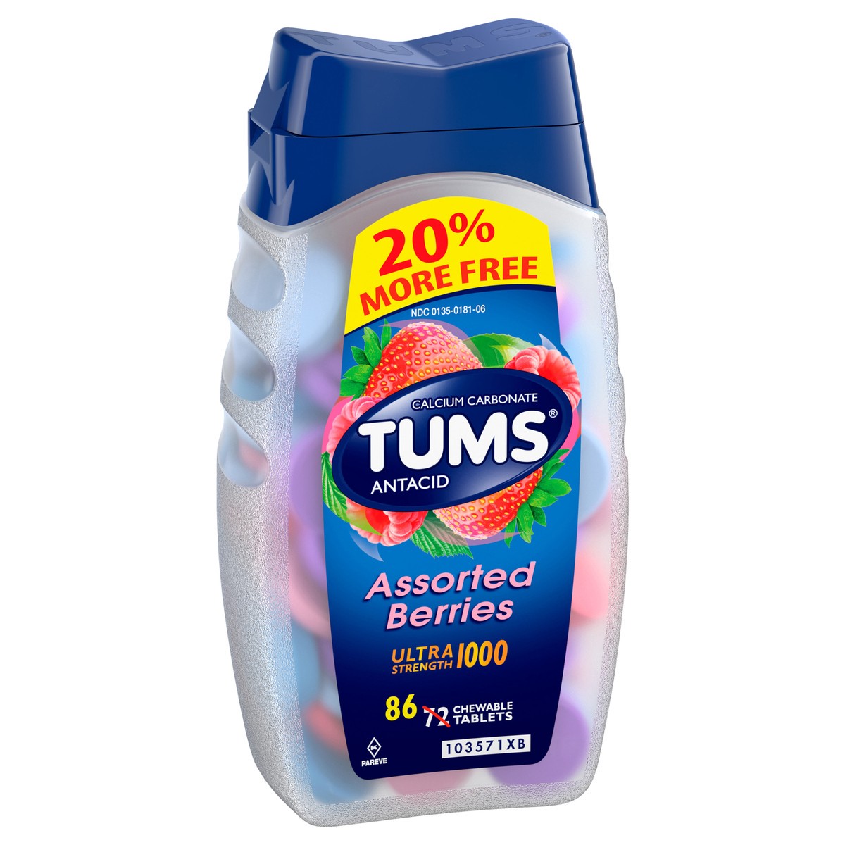 slide 5 of 5, TUMS Ultra Strength Chewable Antacid Tablets for Heartburn Relief, Assorted Berries - 86 Count, 86 ct