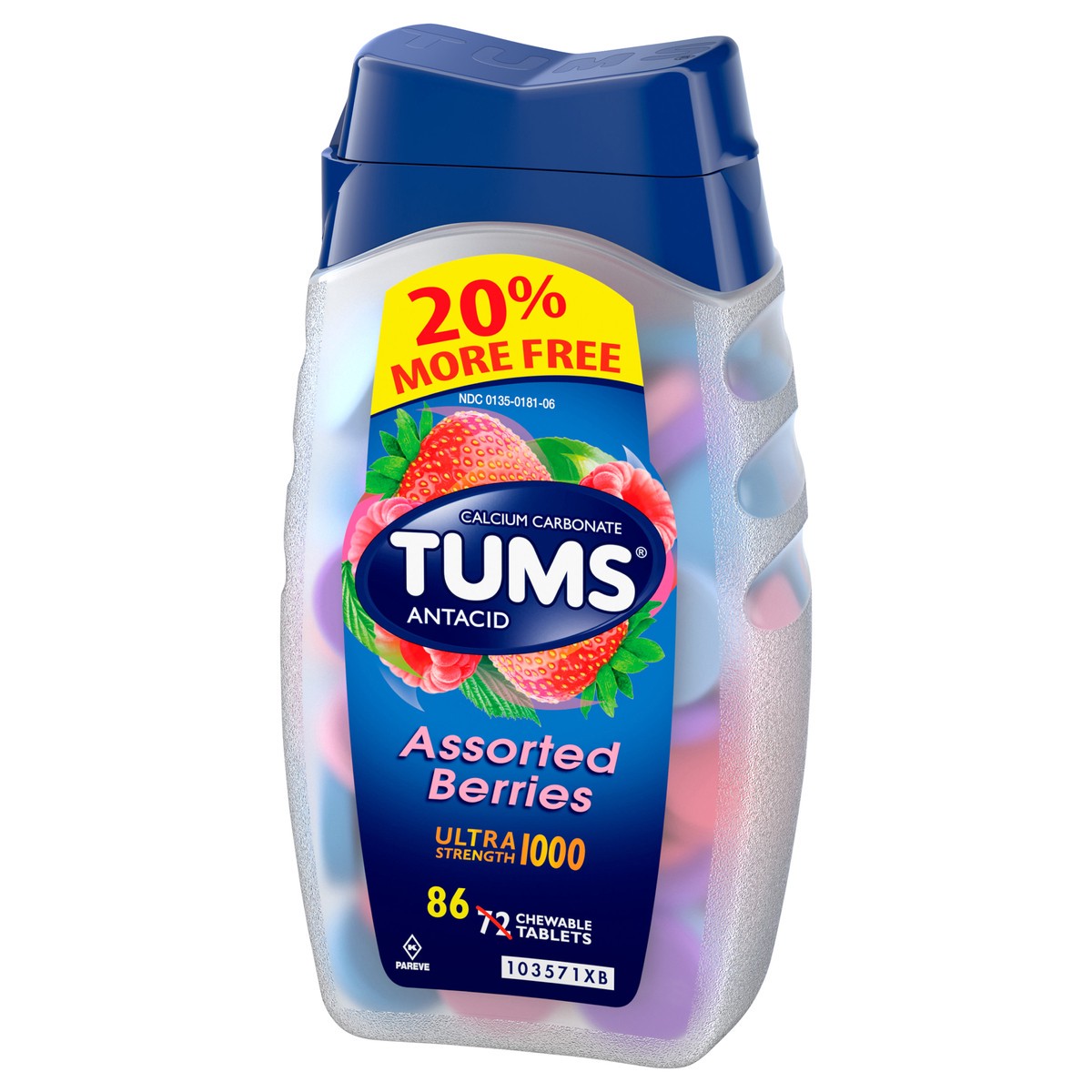 slide 2 of 5, TUMS Ultra Strength Chewable Antacid Tablets for Heartburn Relief, Assorted Berries - 86 Count, 86 ct