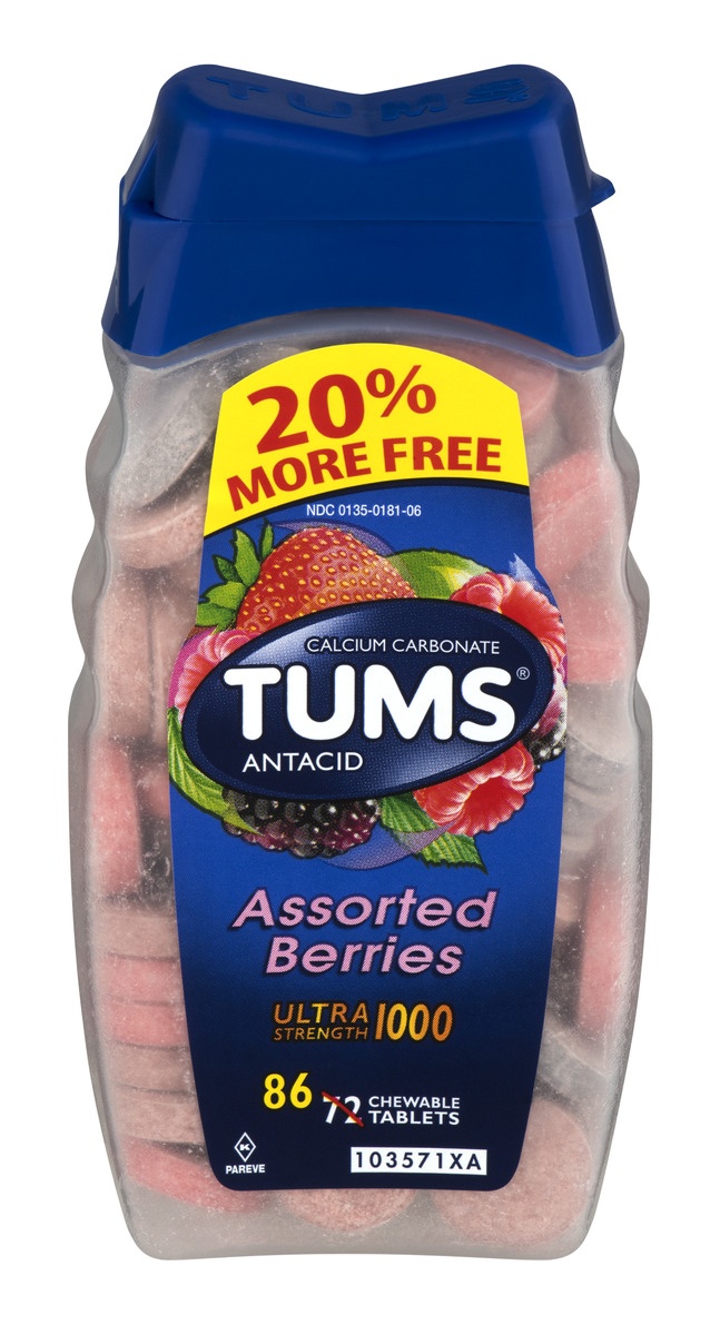 slide 1 of 9, TUMS Ultra Strength Chewable Antacid Tablets for Heartburn Relief, Assorted Berries - 86 Count, 86 ct