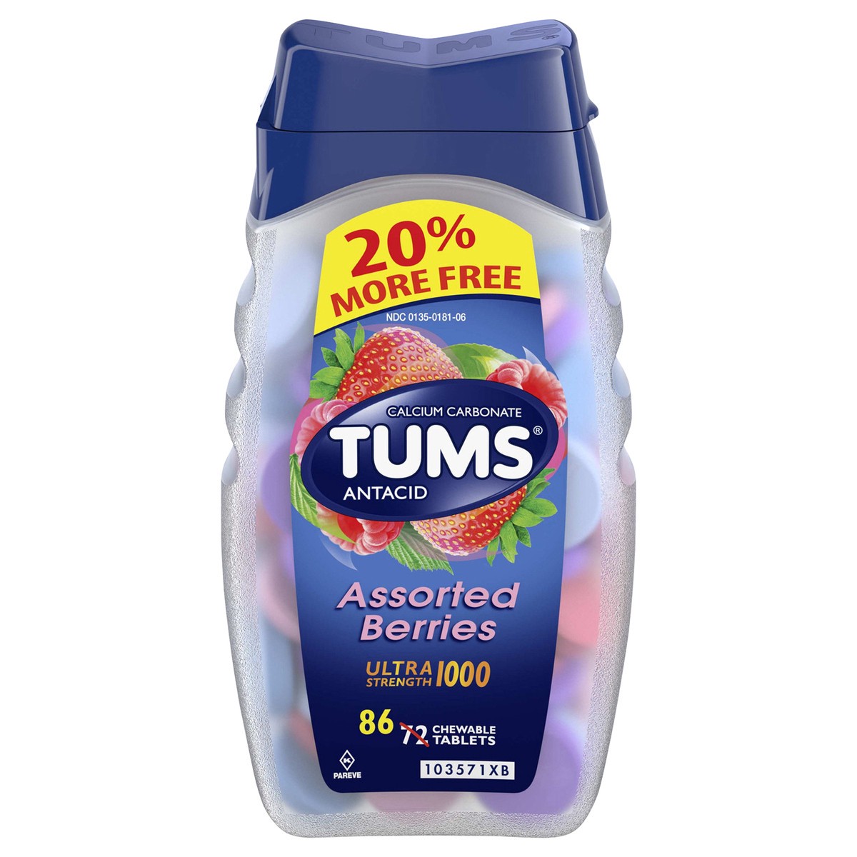 slide 1 of 5, TUMS Ultra Strength Chewable Antacid Tablets for Heartburn Relief, Assorted Berries - 86 Count, 86 ct