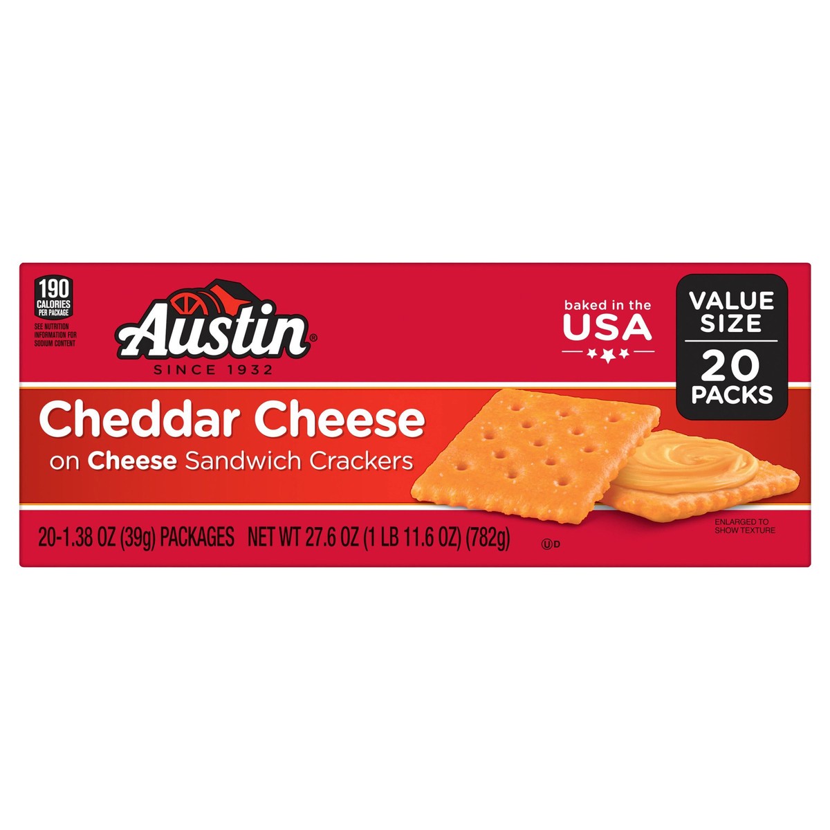 slide 1 of 5, Austin Cheddar Cheese on Cheese Sandwich Crackers, 20 ct