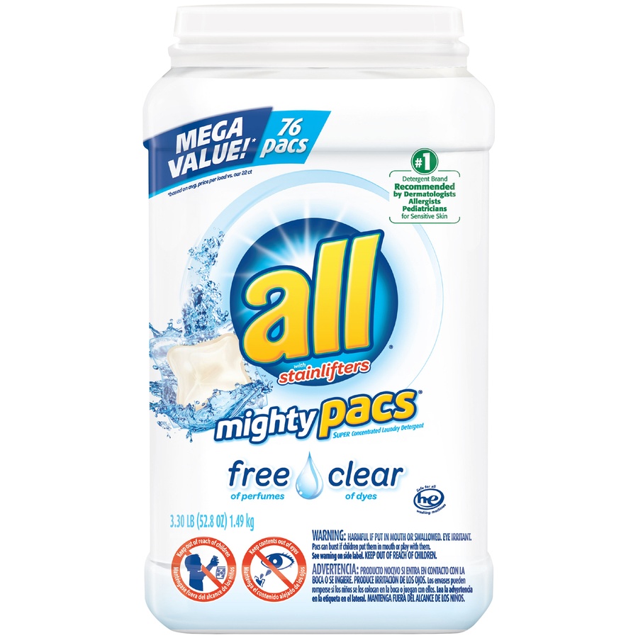 slide 1 of 1, All mighty pacs free clear with stainlifters, 76 ct