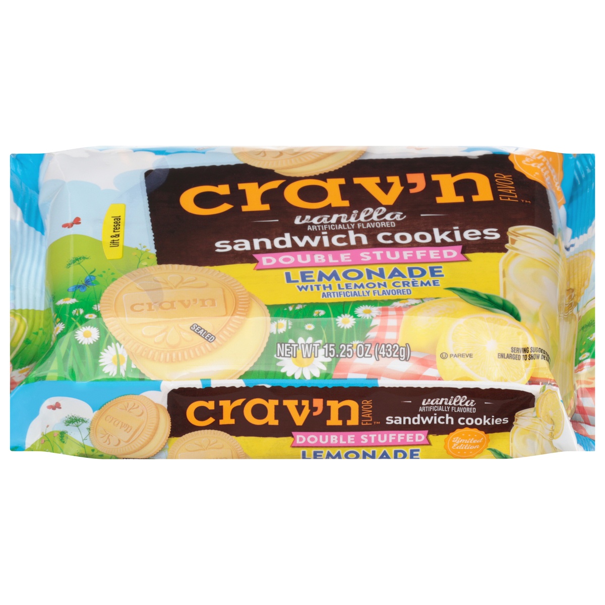 Crav'n Flavor Sandwich Cookies, Lemonade, Vanilla, Double Stuffed 15.25