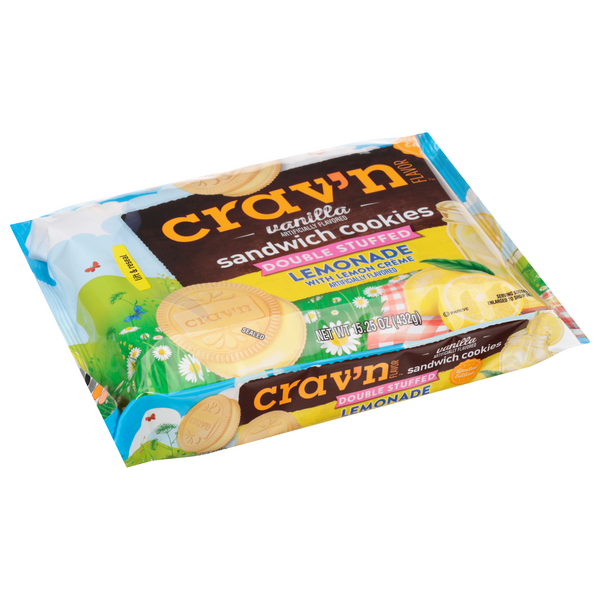 Crav'n Flavor Sandwich Cookies, Lemonade, Vanilla, Double Stuffed 15.25