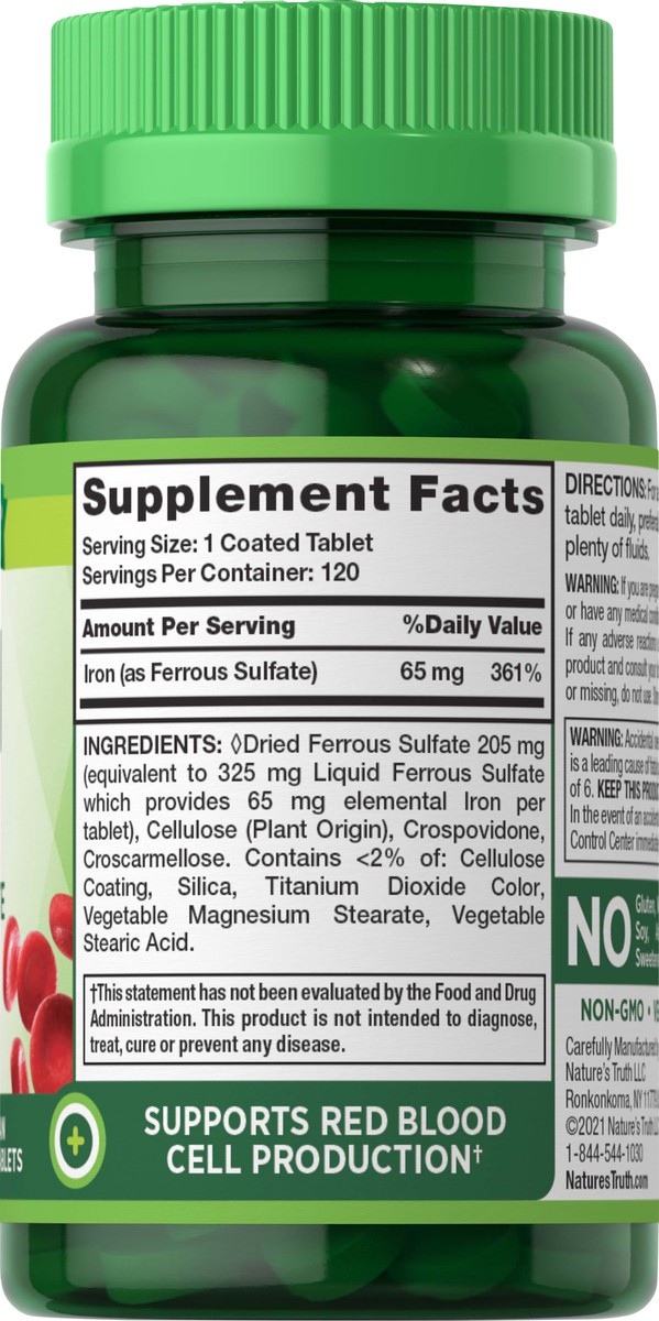 slide 5 of 5, Nature's Truth Iron 65 mg 120 Tabs, 120 ct