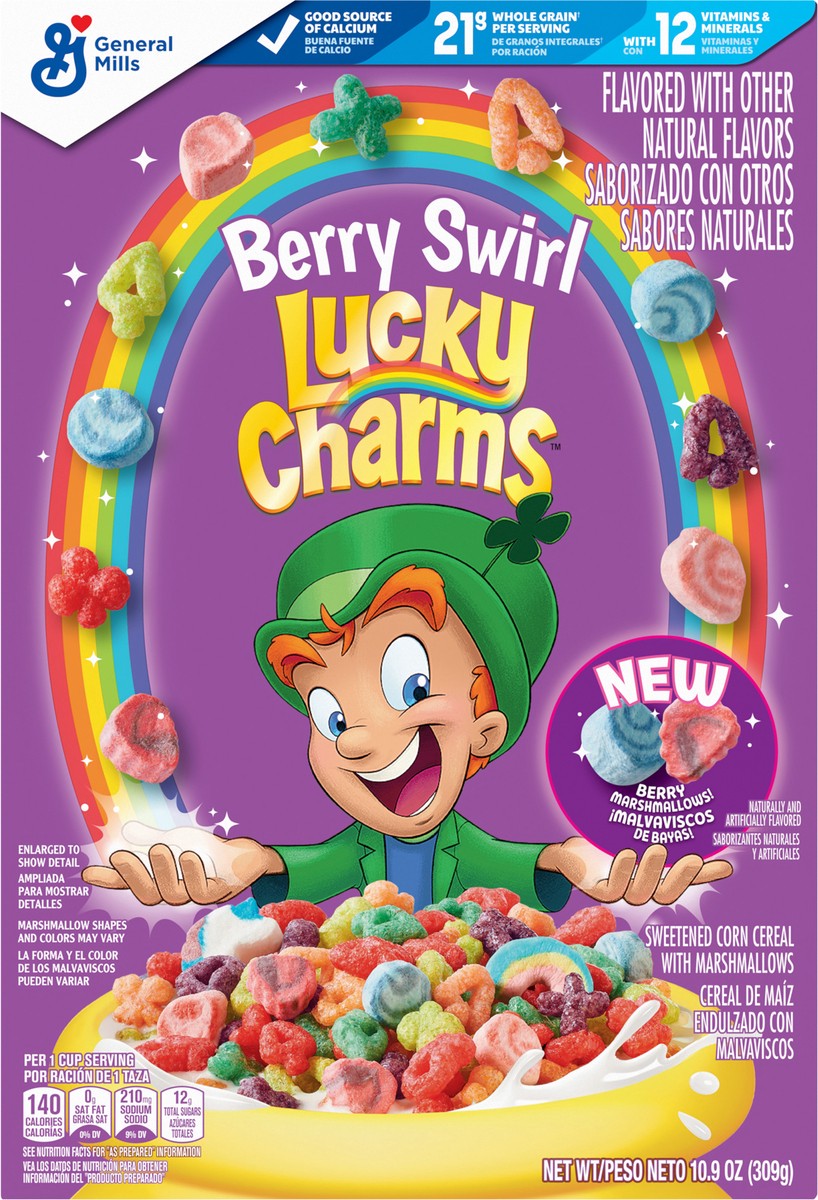 slide 6 of 13, Lucky Charms Berry Swirl Breakfast Cereal with Marshmallows, Kids Breakfast Cereal, Made with Whole Grain, 10.9 oz, 10.9 oz