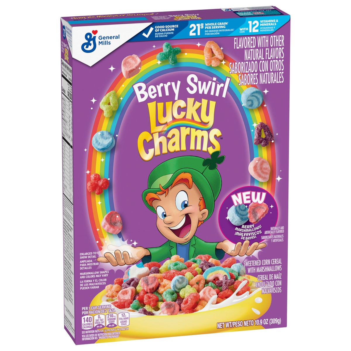 slide 2 of 13, Lucky Charms Berry Swirl Breakfast Cereal with Marshmallows, Kids Breakfast Cereal, Made with Whole Grain, 10.9 oz, 10.9 oz