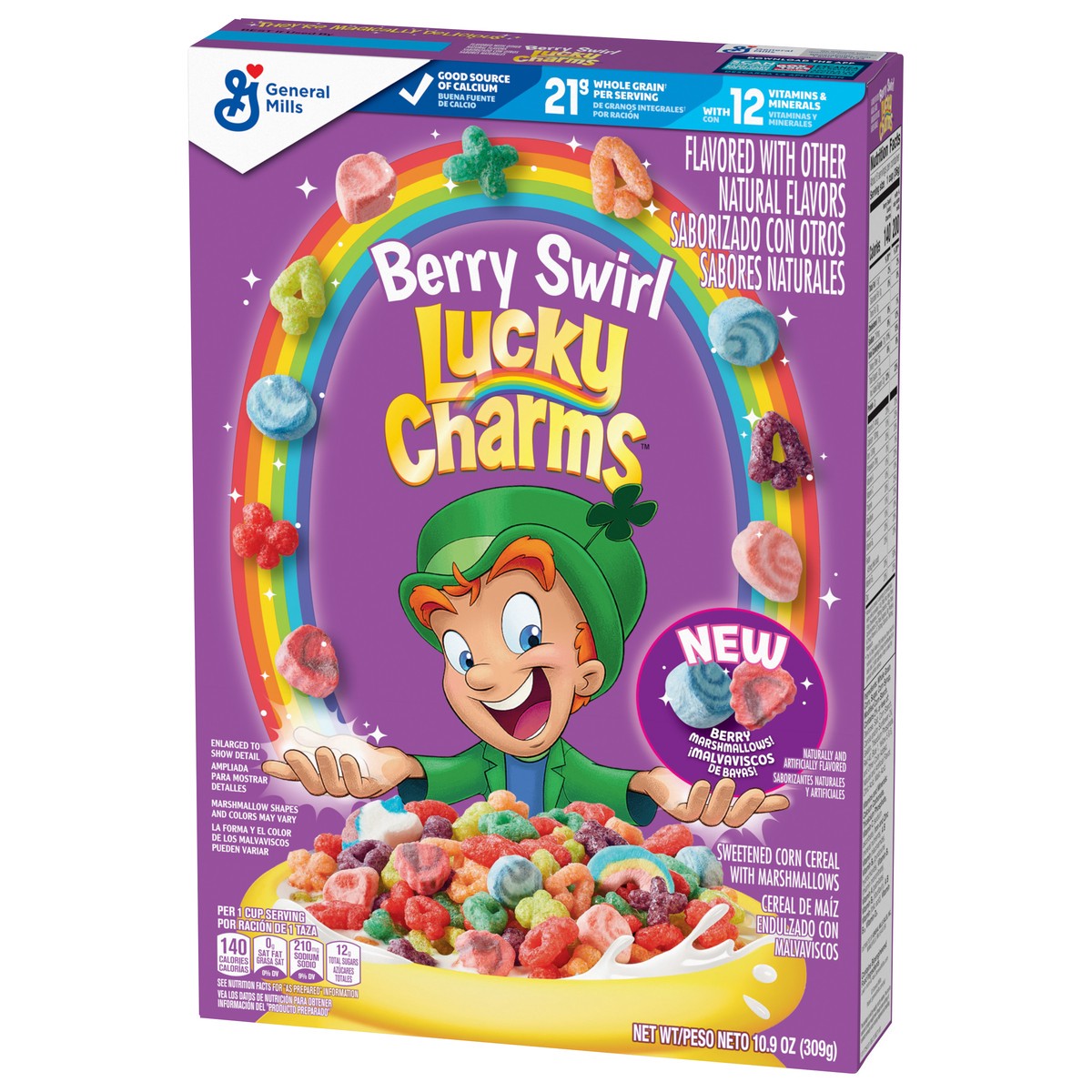 slide 9 of 13, Lucky Charms Berry Swirl Breakfast Cereal with Marshmallows, Kids Breakfast Cereal, Made with Whole Grain, 10.9 oz, 10.9 oz