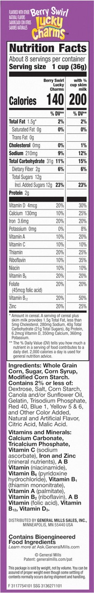 slide 8 of 13, Lucky Charms Berry Swirl Breakfast Cereal with Marshmallows, Kids Breakfast Cereal, Made with Whole Grain, 10.9 oz, 10.9 oz