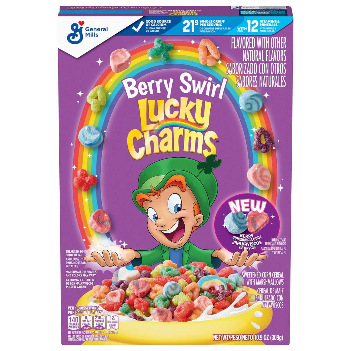 slide 13 of 13, Lucky Charms Berry Swirl Breakfast Cereal with Marshmallows, Kids Breakfast Cereal, Made with Whole Grain, 10.9 oz, 10.9 oz