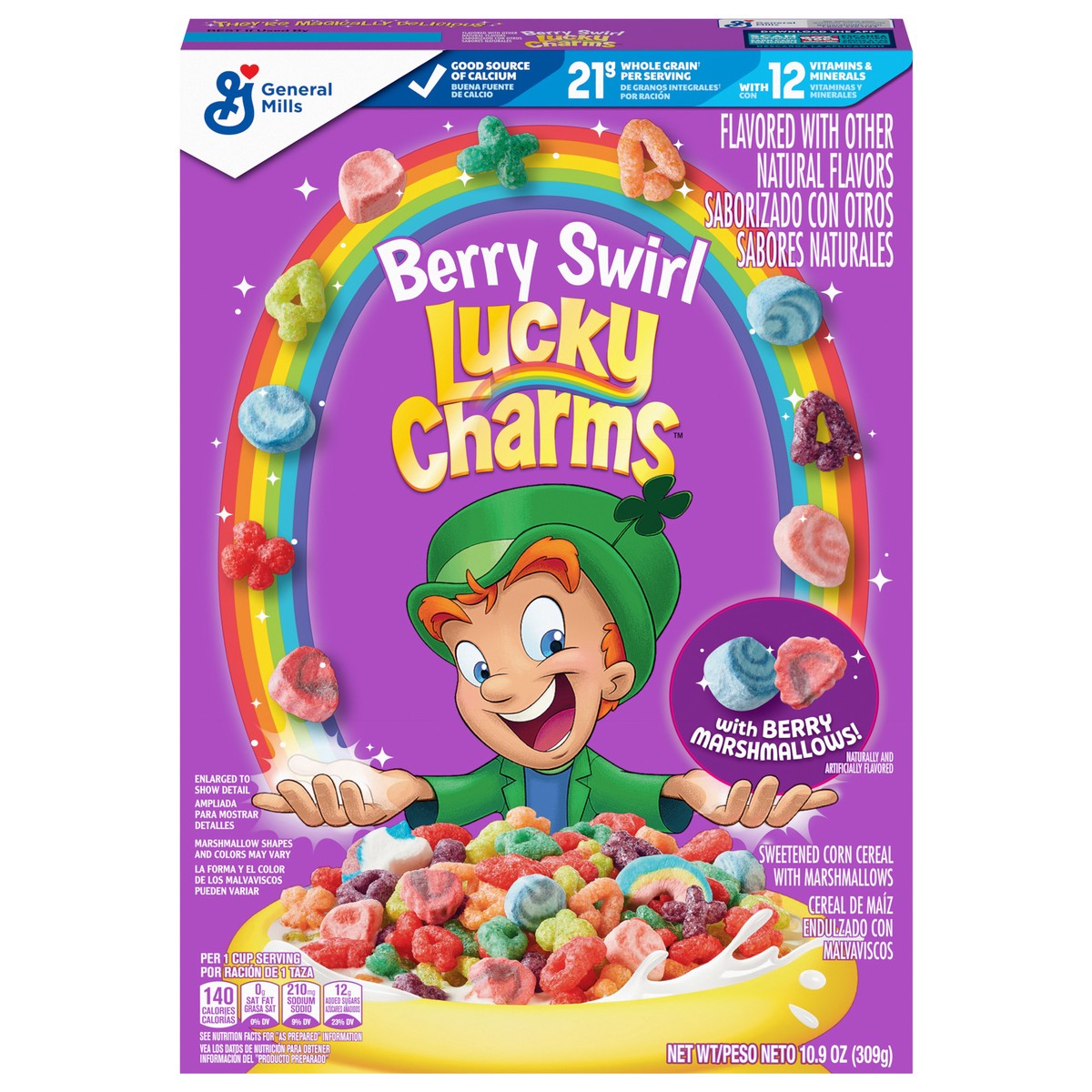 slide 1 of 13, Lucky Charms Berry Swirl Breakfast Cereal with Marshmallows, Kids Breakfast Cereal, Made with Whole Grain, 10.9 oz, 10.9 oz