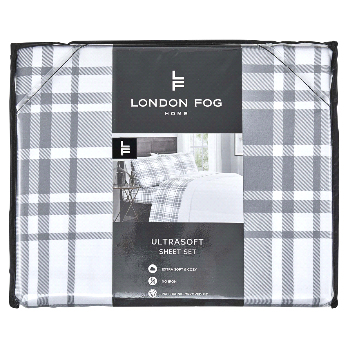 slide 1 of 5, London Fog Sheet Set, Gray Plaid, Twin, 1 ct